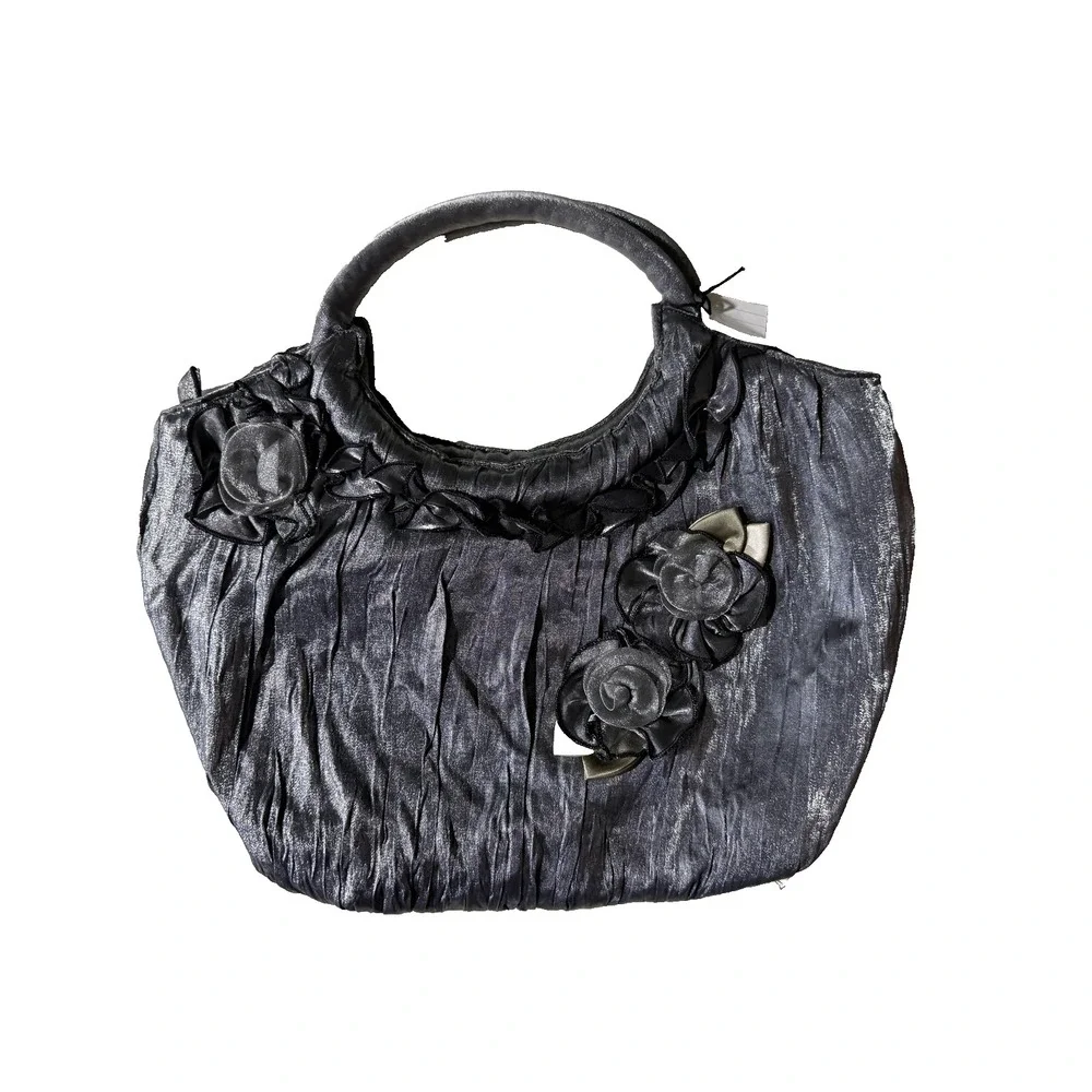 Vintage Laila Rowe BOHO Handbag Satin Pleated Coquette Floral‎ Y2K Cottagecore